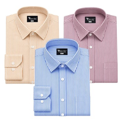 3 Premium Quality Stripe Formal Shirt - ORANGE _ SKY BLUE _ MAROON