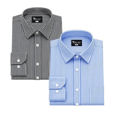 2 Premium Quality Stripe Formal Shirt - BLACK _ SKY BLUE