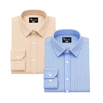 2 Premium Quality Stripe Formal Shirt - ORANGE _ SKY BLUE