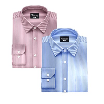 2 Premium Quality Stripe Formal Shirt - MAROON  _ SKY BLUE