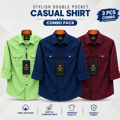 3 Pes Combo Premium Quality  Double Pocket Shirt NBY _ LEMON _ MAROON