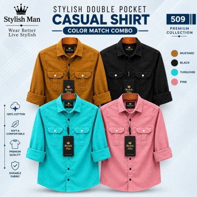 4 Pes Combo Premium Quality  Double Pocket Shirt PEST _ KATALI _ PINK _ BLACK
