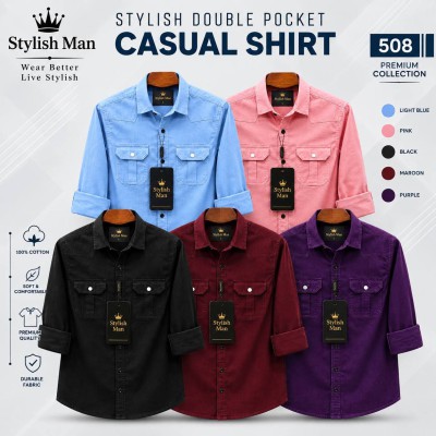 5 Pes Combo Premium Quality  Double Pocket Shirt JAM _ MAROON_ SKY _ PINK _ BLACK