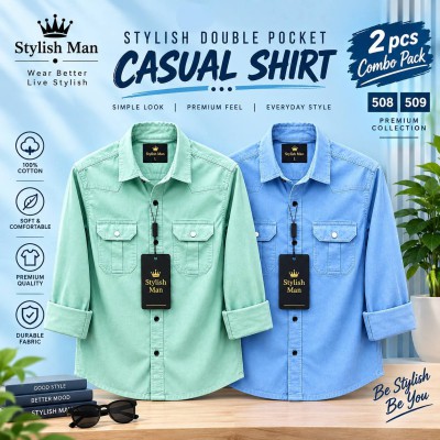 2 Pes Combo Premium Quality  Double Pocket Shirt PEST _ SKY