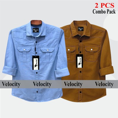 2 Pes Combo Premium Quality  Double Pocket Shirt. GRAY _ SKY