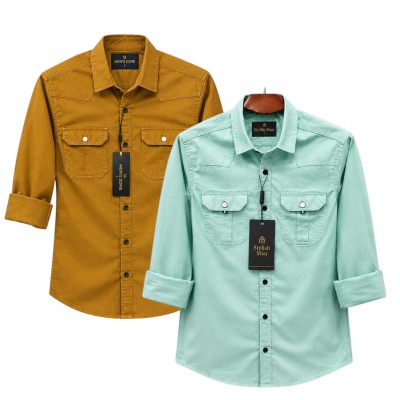 2 Pec Combo Premium Quality  Double Pocket Shirt KATALI _ PEST