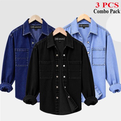 Denim Snap Button Double Poket Shirt _ LIGHT BLUE _  DEEP BLUE _ BLACK