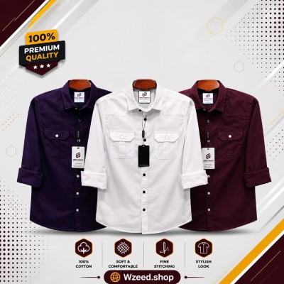 3 Pes Combo Premium Quality  Double Pocket Shirt  WHITE _ MAROON _ NBY