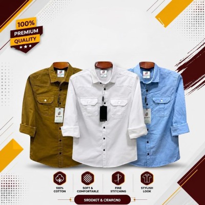 3 Pes Combo Premium Quality  Double Pocket Shirt WHITE _ GRWAY _ SKY