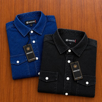 2p Regular Button Double Pocket Denim Shirt _ NVY _ BLACK