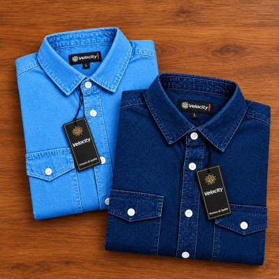 2p Regular Button Double Pocket Denim Shirt _ SKY _ NBY