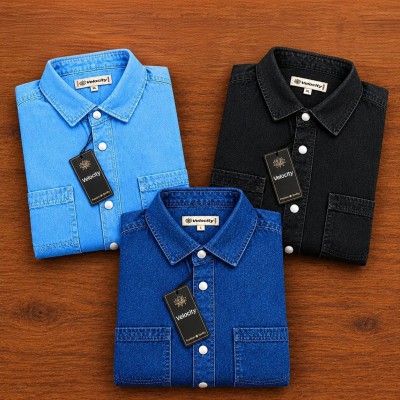Denim Snap Button Double Poket Shirt _ LIGHT BLUE _  DEEP BLUE _ BLACK