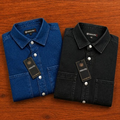 Denim Snap Button Double Poket Shirt _ Deep Blue _ BLACK