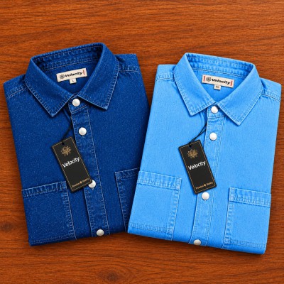 Denim Snap Button Double Poket Shirt _ Light Blue _  Deep Blue