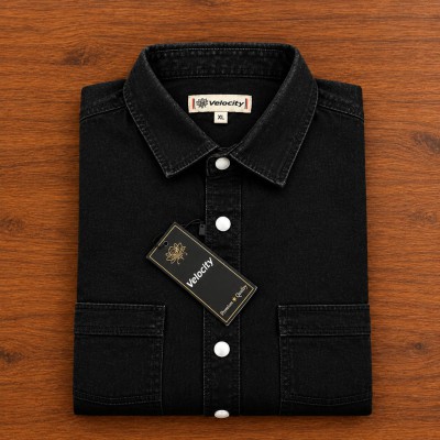 Denim Snap Button Double Poket Shirt _ কালো