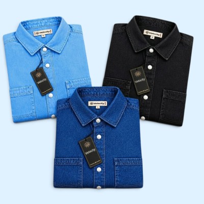 Denim Snap Button Double Poket Shirt _ LIGHT BLUE _  DEEP BLUE _ BLACK